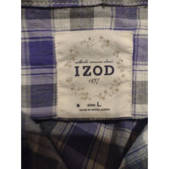 NWT New IZOD Women's Large L Cotton Button Up Shirt Purple Gray Long Sleeve - Picture 7 of 15